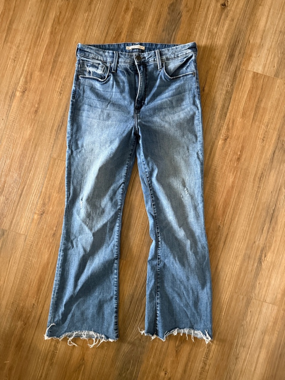 Whetherly Medium Blue Flare Jeans with Raw Hem